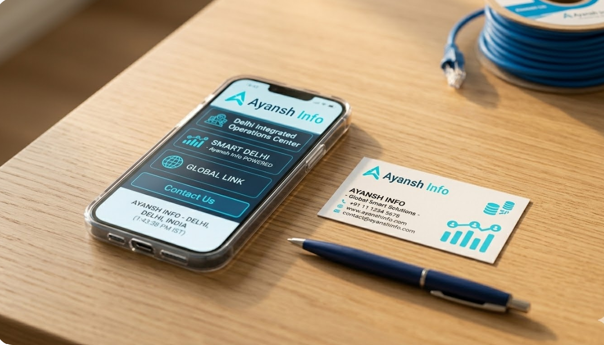 A smartphone displaying a contact form on a desk next to a business card.